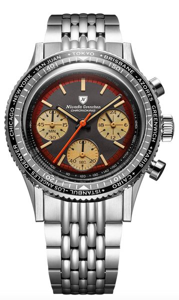 Nivada Grenchen Chronoking Racing Black Amber - Inter. Bezel - Black Racing Strap - Obrázek 2
