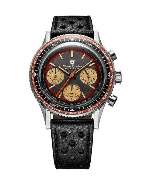 Nivada Grenchen Chronoking Racing Black Amber - Inter. Bezel - Black Racing Strap - Obrázek 3