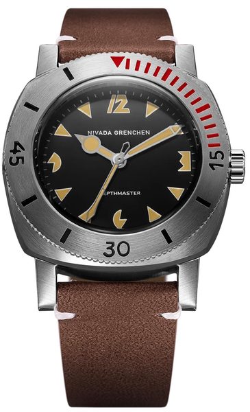 Nivada Grenchen Art Deco Depthmaster - Brown Leather White Stitching