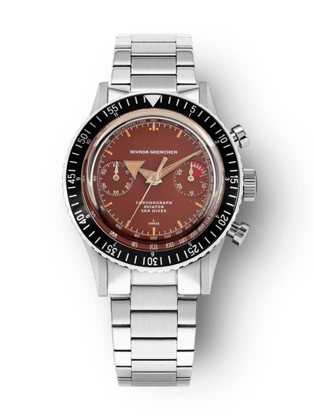 Nivada Grenchen Chronomaster Broad Arrow Tropical Dial Inter. Bezel - Manual - Bracelet Flat Link