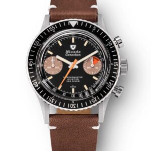 Nivada Grenchen Chronomaster Orange Boy Inter. Bezel - Manual - Brown leather White Stitching