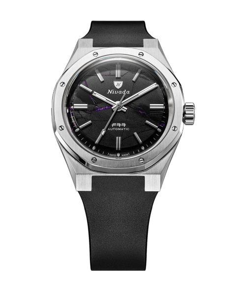 Nivada Grenchen F77 MK2 Shungite Black - 100 Years - 38 mm - Black Rubber