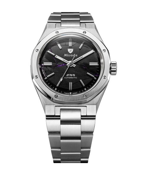 Nivada Grenchen F77 MK2 Shungite Black - 100 Years - 38 mm - Stainless Steel Bracelet