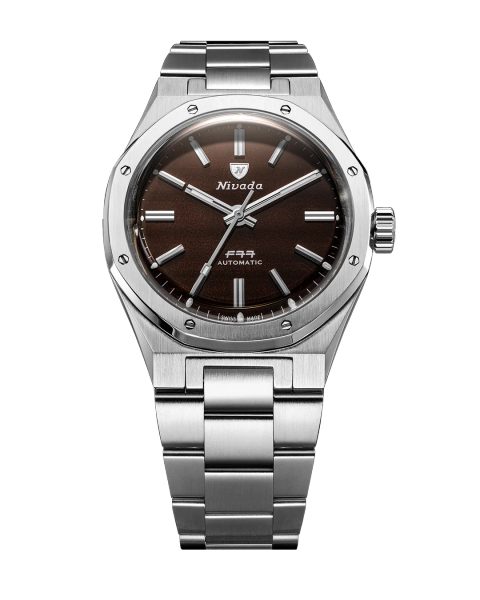 Nivada Grenchen F77 MK2 Smoky Quartz - 100 Years - 38 mm - Stainless Steel Bracelet
